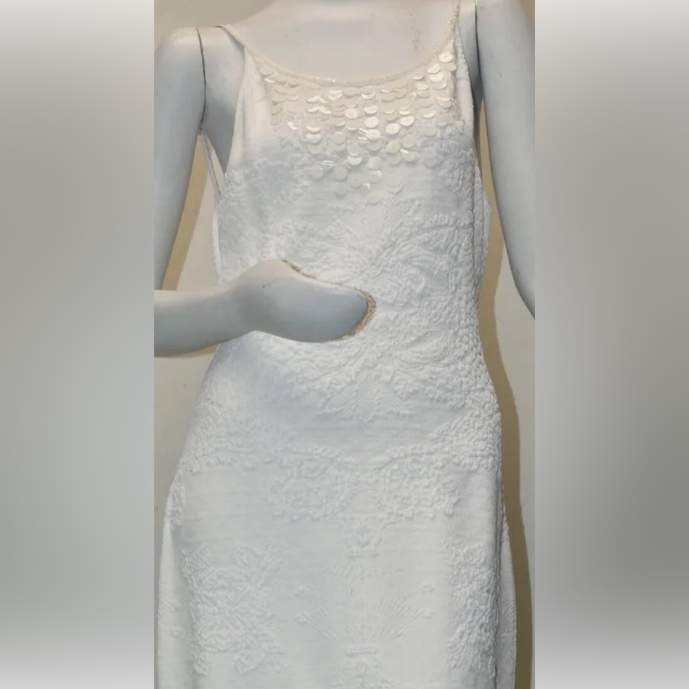 CHANEL White Embellished Midi Slip Dress
